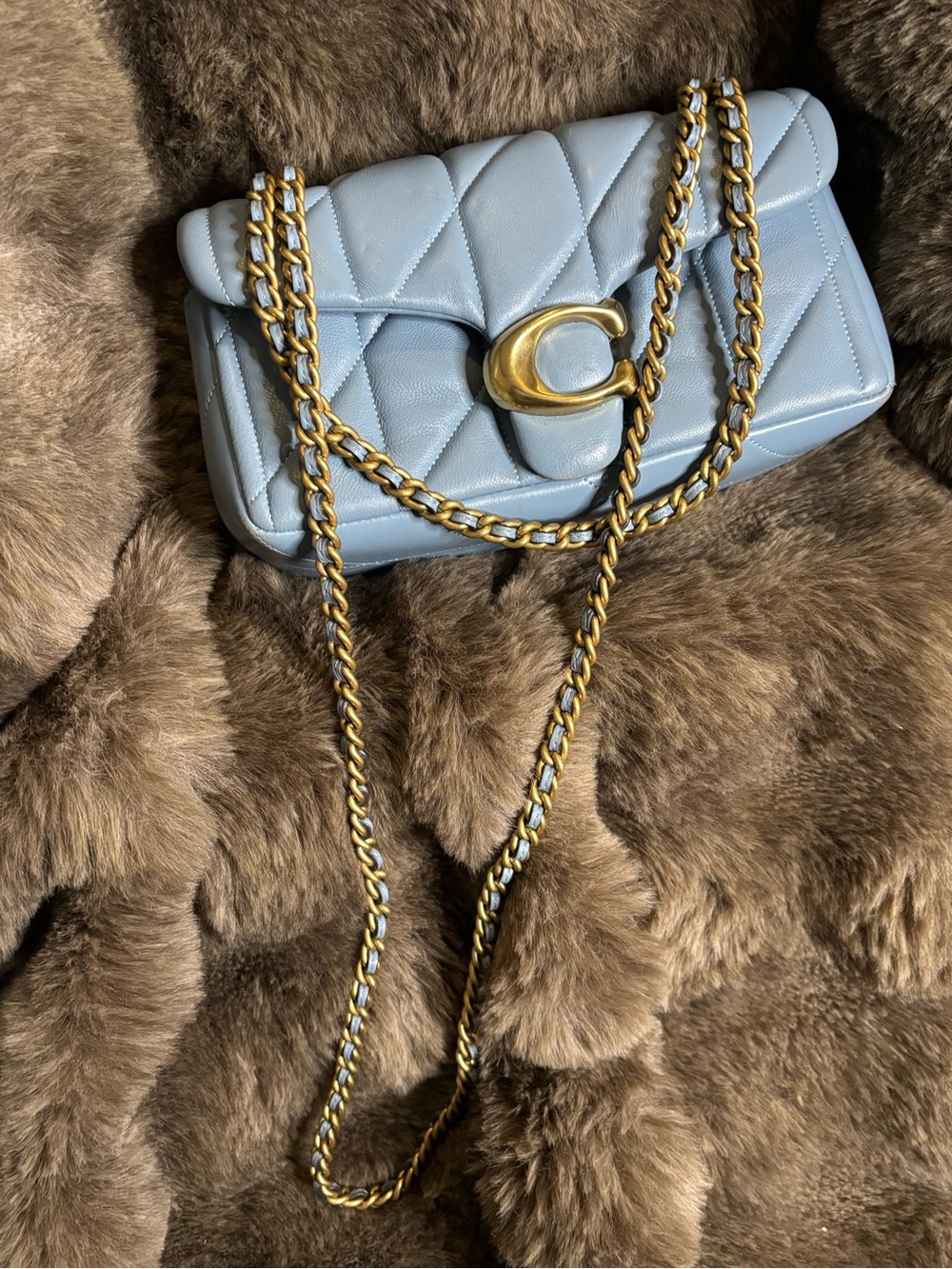 Coach Quilted Leather Crossbody in Pale Blue with Gold Hardware - Picture 8 of 12